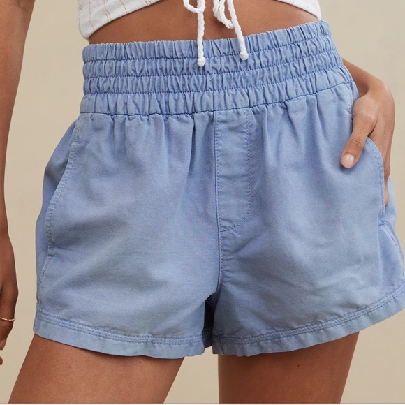 Aerie Babewatch High Waisted Pull On Short blue Elastic Waist Soft L - Picture 1 of 2